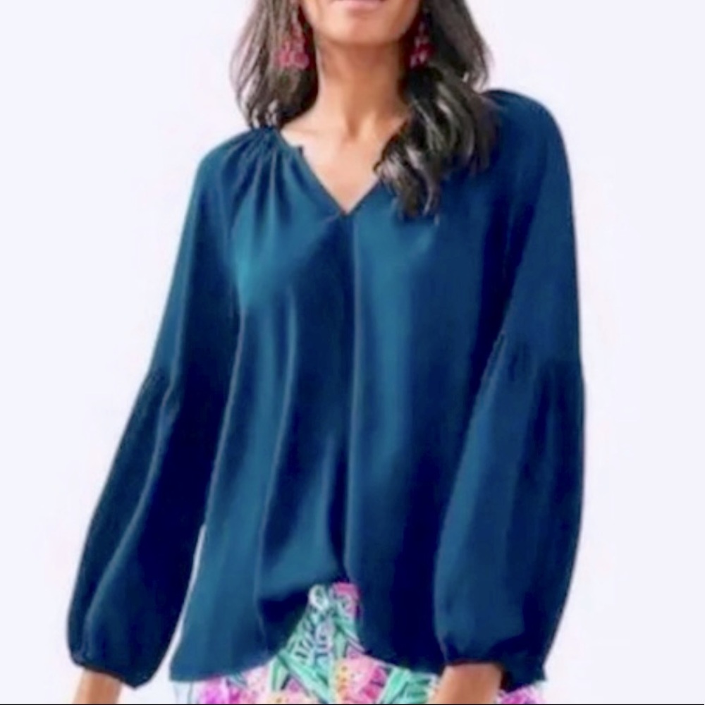 Lilly Pulitzer Navy Blue Long-Sleeve V-Neck Blouse
